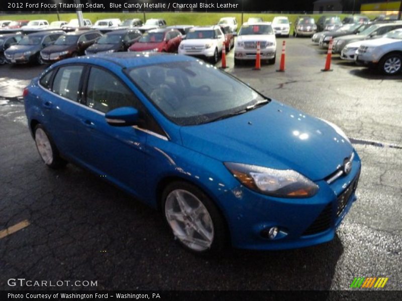Blue Candy Metallic / Charcoal Black Leather 2012 Ford Focus Titanium Sedan