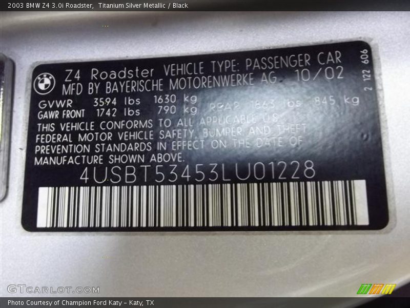 Titanium Silver Metallic / Black 2003 BMW Z4 3.0i Roadster