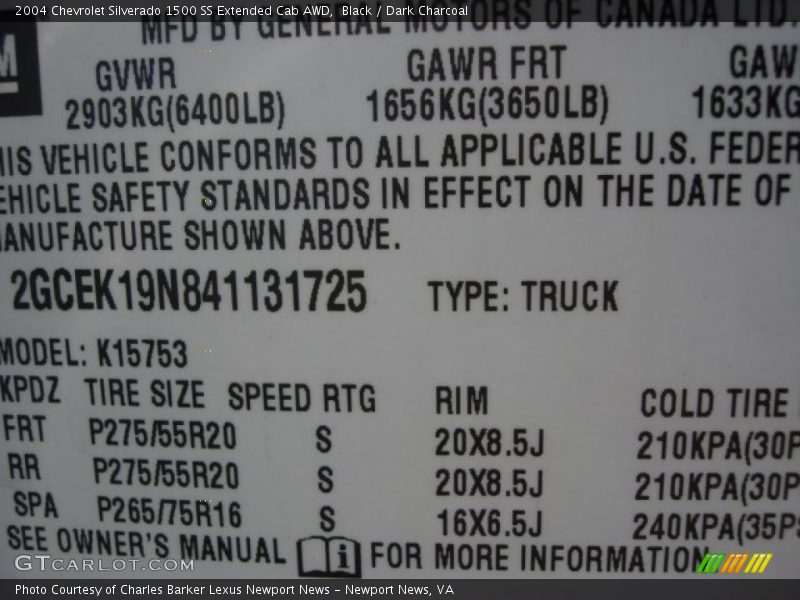 Black / Dark Charcoal 2004 Chevrolet Silverado 1500 SS Extended Cab AWD