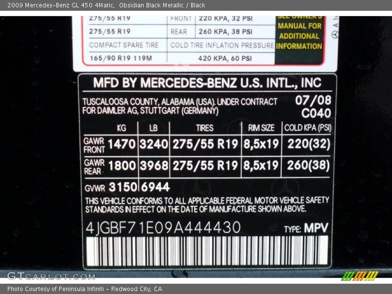 Obsidian Black Metallic / Black 2009 Mercedes-Benz GL 450 4Matic