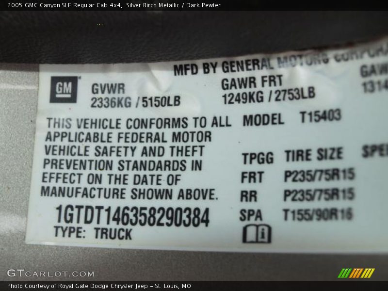 Silver Birch Metallic / Dark Pewter 2005 GMC Canyon SLE Regular Cab 4x4