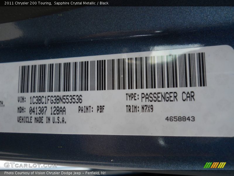 Sapphire Crystal Metallic / Black 2011 Chrysler 200 Touring