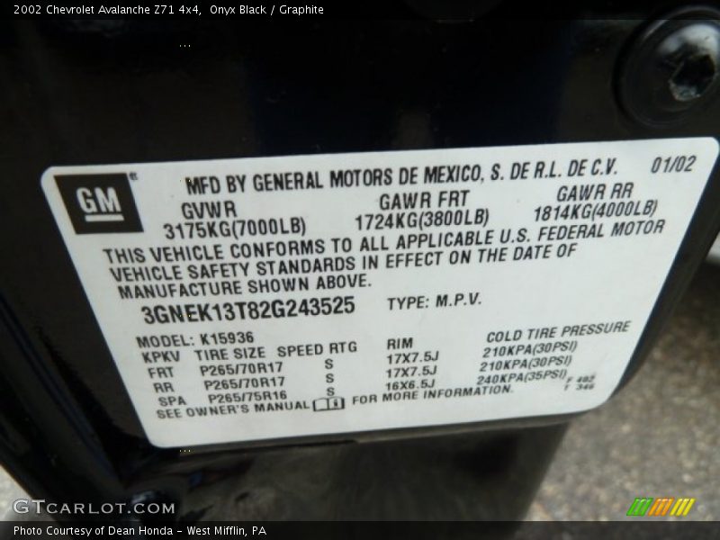 Onyx Black / Graphite 2002 Chevrolet Avalanche Z71 4x4