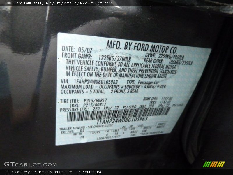 Alloy Grey Metallic / Medium Light Stone 2008 Ford Taurus SEL
