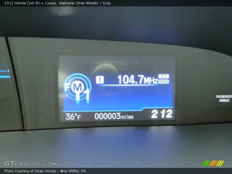 Alabaster Silver Metallic / Gray 2012 Honda Civic EX-L Coupe