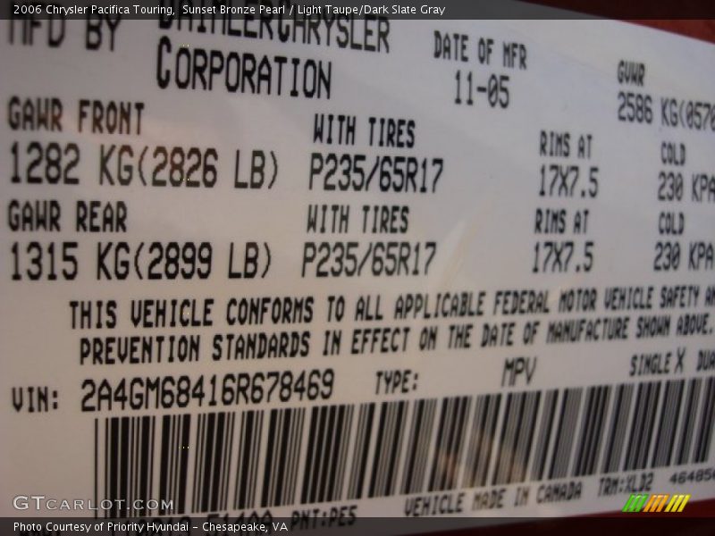 Sunset Bronze Pearl / Light Taupe/Dark Slate Gray 2006 Chrysler Pacifica Touring