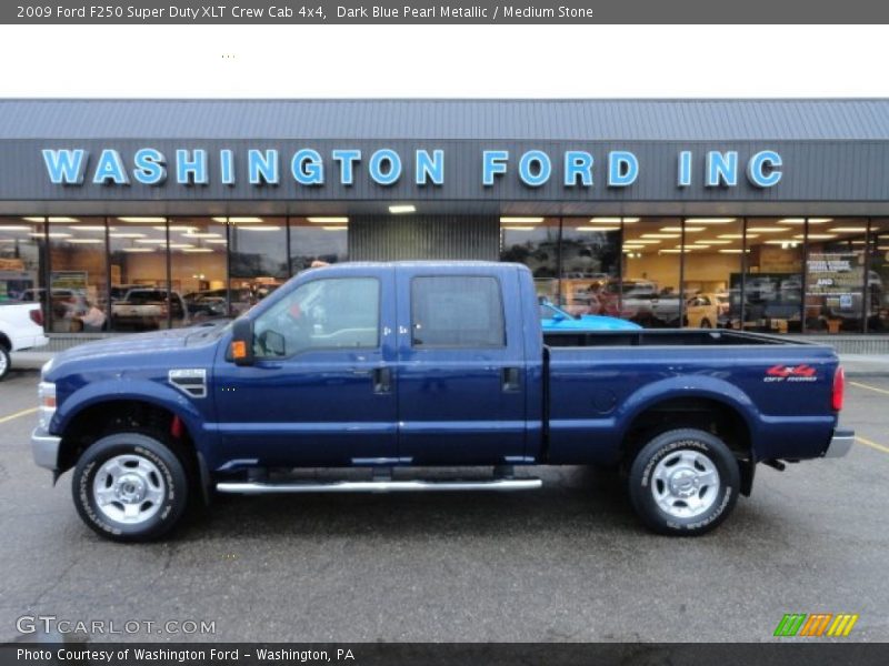 Dark Blue Pearl Metallic / Medium Stone 2009 Ford F250 Super Duty XLT Crew Cab 4x4