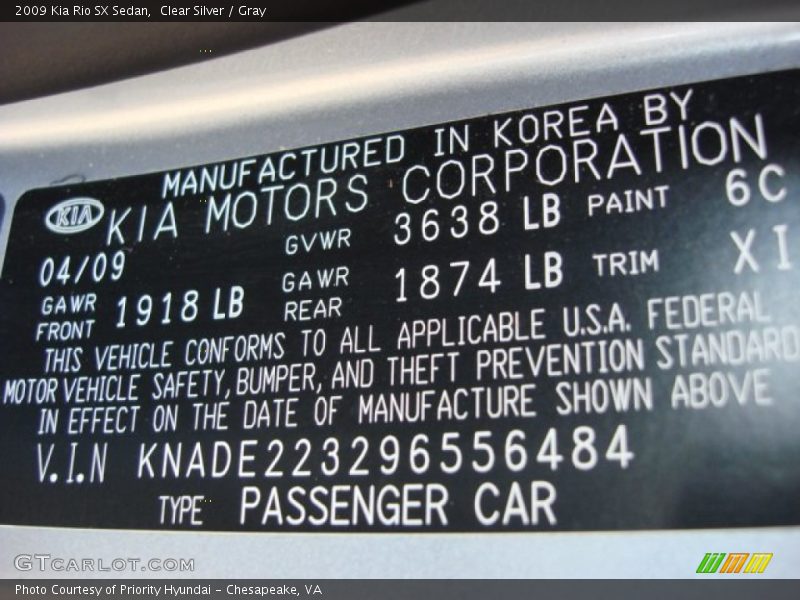 Clear Silver / Gray 2009 Kia Rio SX Sedan