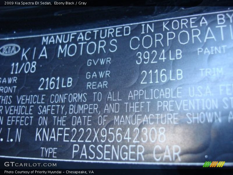 Ebony Black / Gray 2009 Kia Spectra EX Sedan