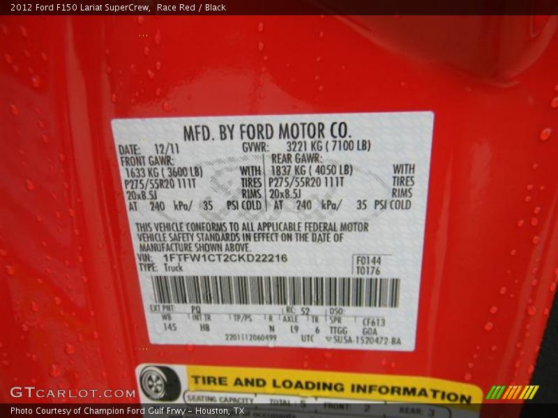 Race Red / Black 2012 Ford F150 Lariat SuperCrew