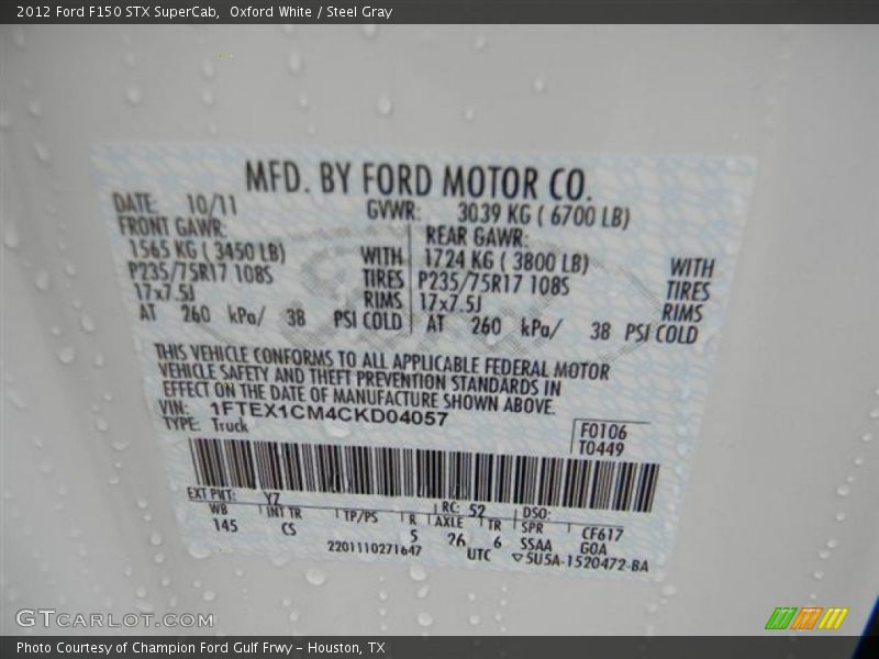 Oxford White / Steel Gray 2012 Ford F150 STX SuperCab