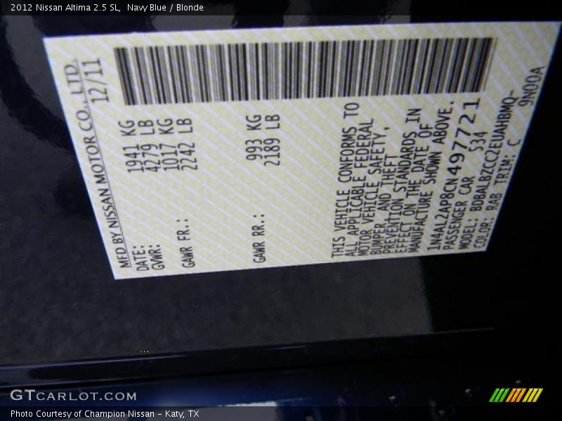 Navy Blue / Blonde 2012 Nissan Altima 2.5 SL