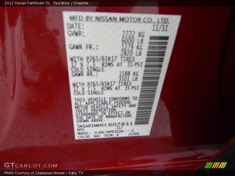 Red Brick / Graphite 2012 Nissan Pathfinder SV