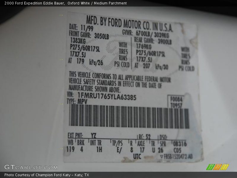 Oxford White / Medium Parchment 2000 Ford Expedition Eddie Bauer