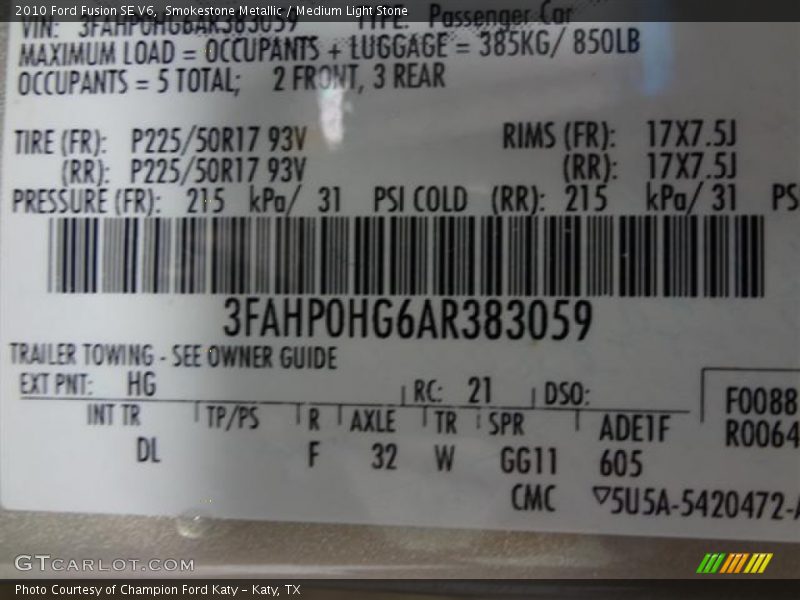 Smokestone Metallic / Medium Light Stone 2010 Ford Fusion SE V6