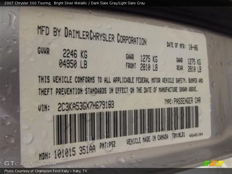 Bright Silver Metallic / Dark Slate Gray/Light Slate Gray 2007 Chrysler 300 Touring