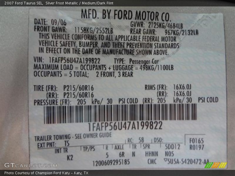 Silver Frost Metallic / Medium/Dark Flint 2007 Ford Taurus SEL