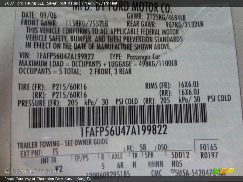Silver Frost Metallic / Medium/Dark Flint 2007 Ford Taurus SEL
