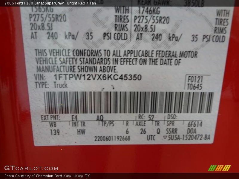 Bright Red / Tan 2006 Ford F150 Lariat SuperCrew