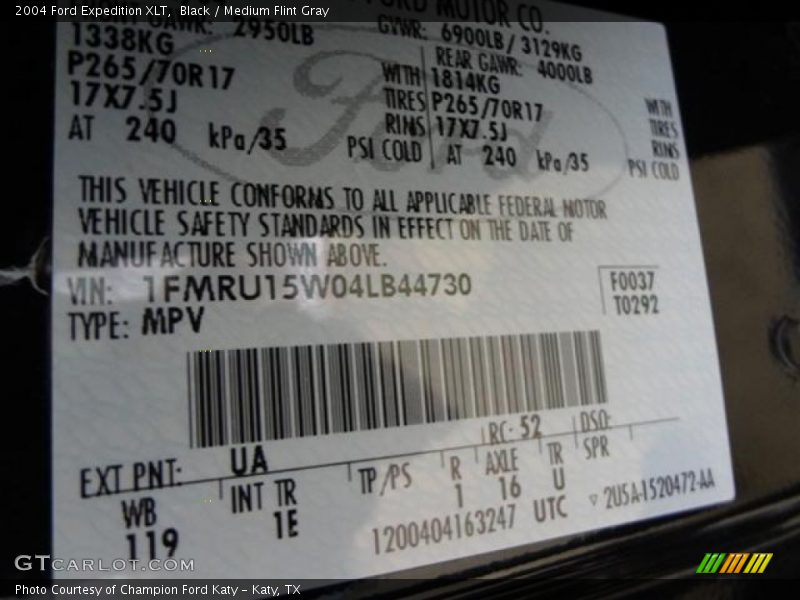 Black / Medium Flint Gray 2004 Ford Expedition XLT
