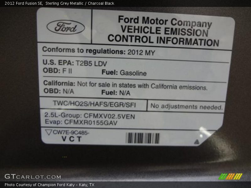 Sterling Grey Metallic / Charcoal Black 2012 Ford Fusion SE