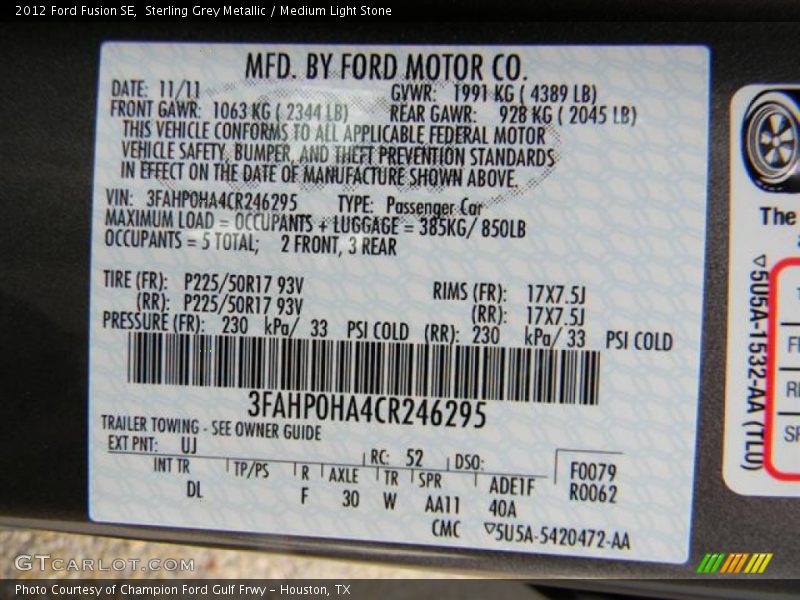 Sterling Grey Metallic / Medium Light Stone 2012 Ford Fusion SE