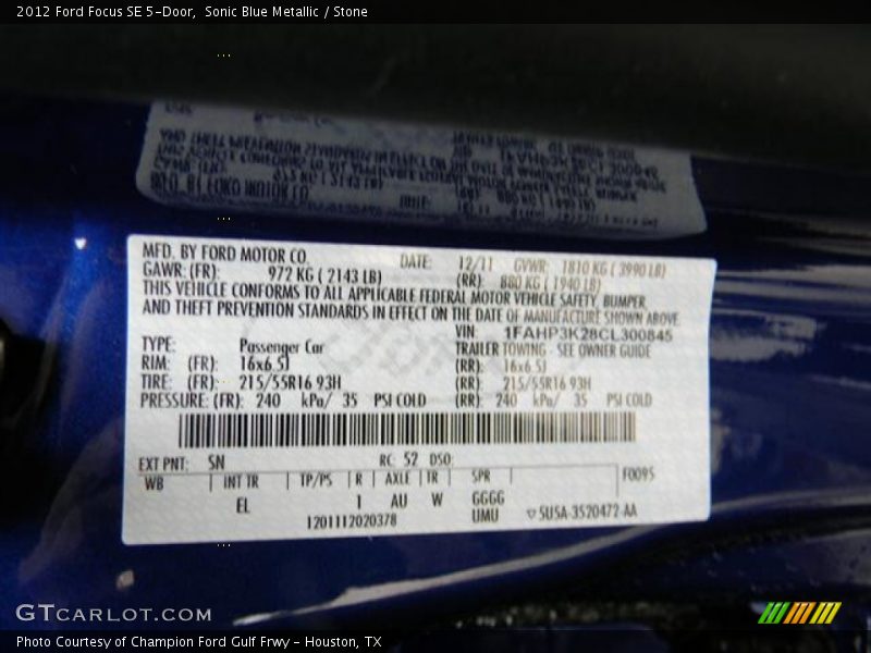 Sonic Blue Metallic / Stone 2012 Ford Focus SE 5-Door