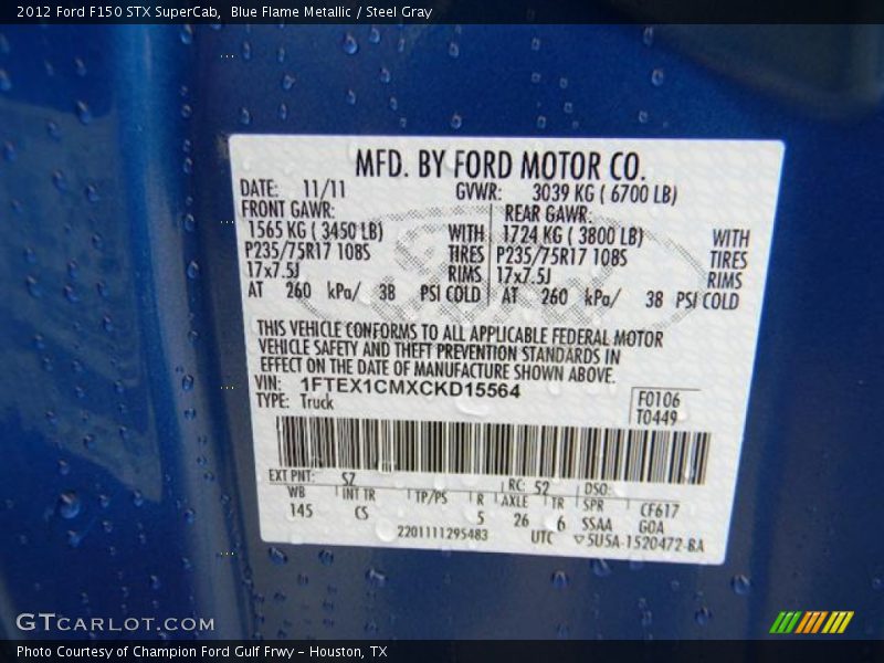 2012 F150 STX SuperCab Blue Flame Metallic Color Code SZ