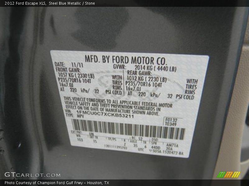 Steel Blue Metallic / Stone 2012 Ford Escape XLS