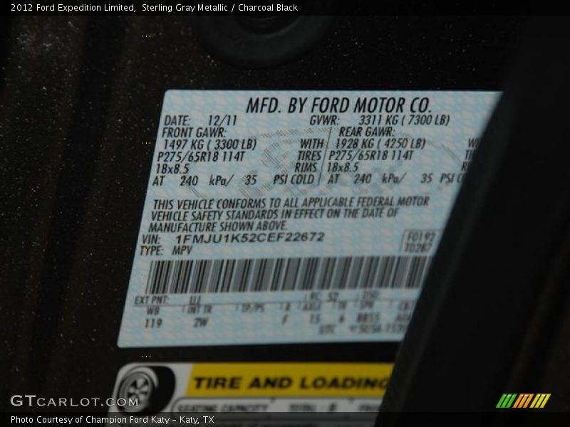 Sterling Gray Metallic / Charcoal Black 2012 Ford Expedition Limited