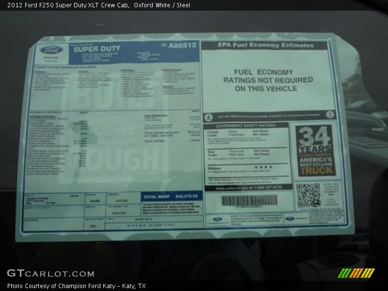 2012 F250 Super Duty XLT Crew Cab Window Sticker