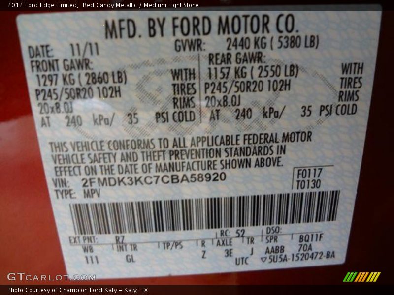 Red Candy Metallic / Medium Light Stone 2012 Ford Edge Limited