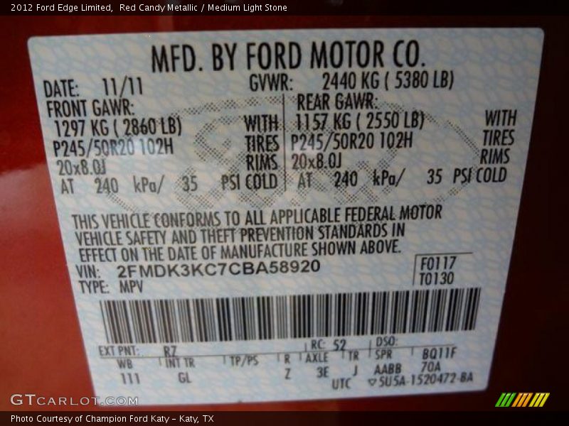 Red Candy Metallic / Medium Light Stone 2012 Ford Edge Limited