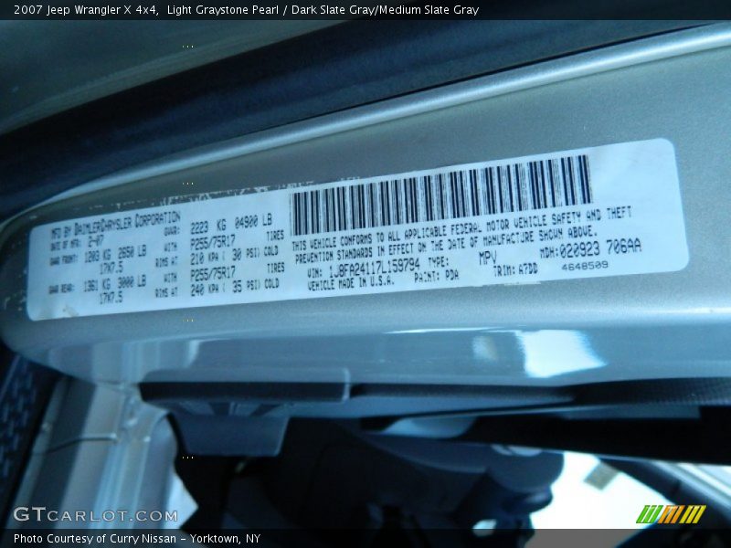 Light Graystone Pearl / Dark Slate Gray/Medium Slate Gray 2007 Jeep Wrangler X 4x4