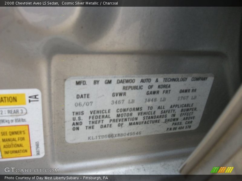 Cosmic Silver Metallic / Charcoal 2008 Chevrolet Aveo LS Sedan