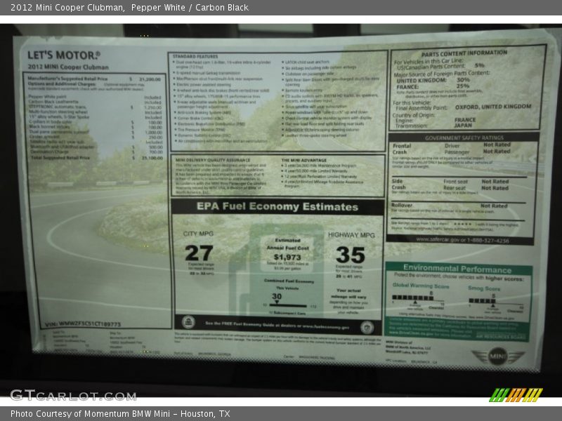 Pepper White / Carbon Black 2012 Mini Cooper Clubman