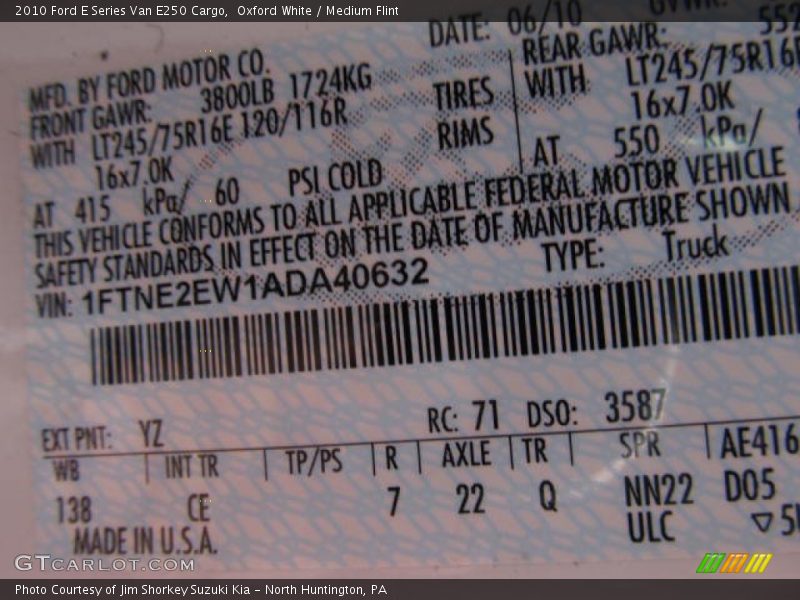 Oxford White / Medium Flint 2010 Ford E Series Van E250 Cargo