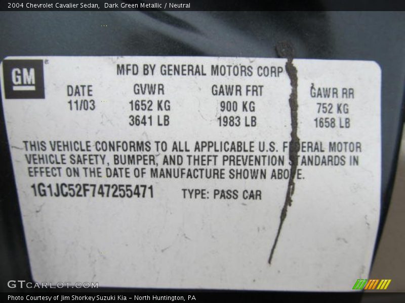 Dark Green Metallic / Neutral 2004 Chevrolet Cavalier Sedan