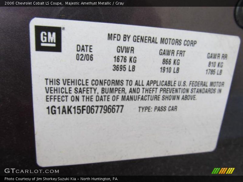 Majestic Amethyst Metallic / Gray 2006 Chevrolet Cobalt LS Coupe
