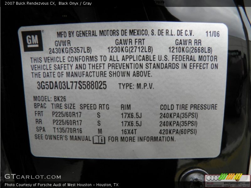 Black Onyx / Gray 2007 Buick Rendezvous CX