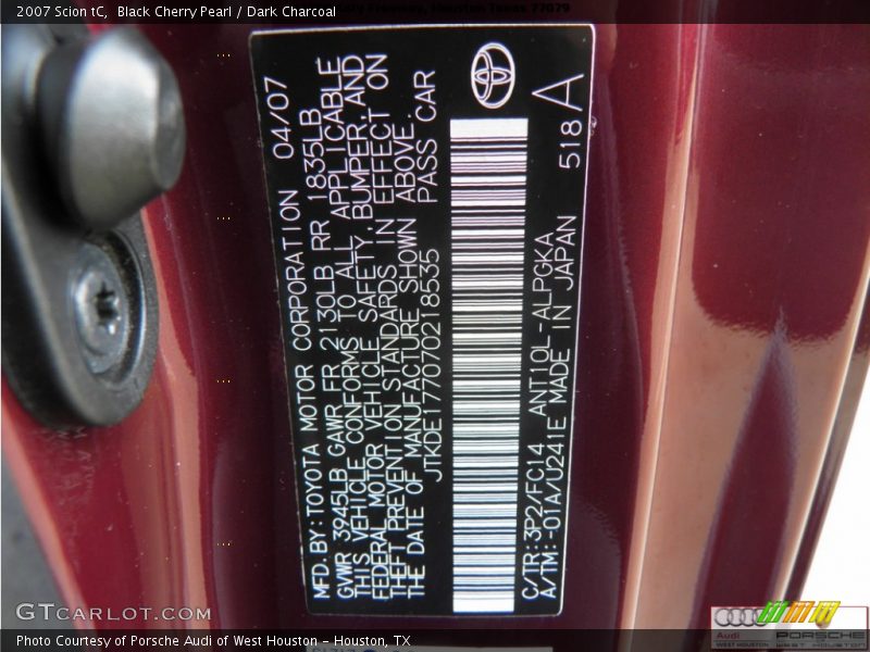 Black Cherry Pearl / Dark Charcoal 2007 Scion tC