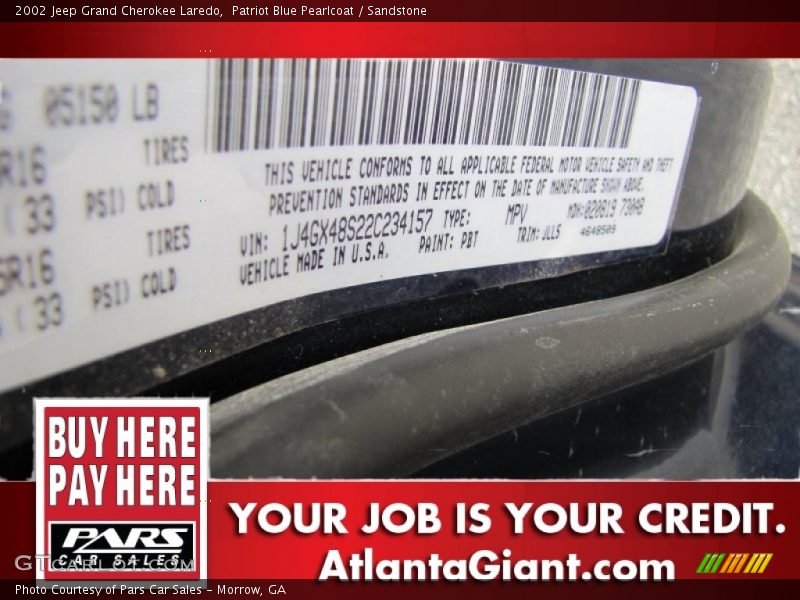 Patriot Blue Pearlcoat / Sandstone 2002 Jeep Grand Cherokee Laredo