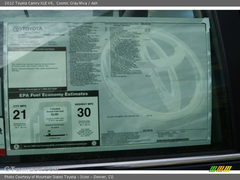 Cosmic Gray Mica / Ash 2012 Toyota Camry XLE V6
