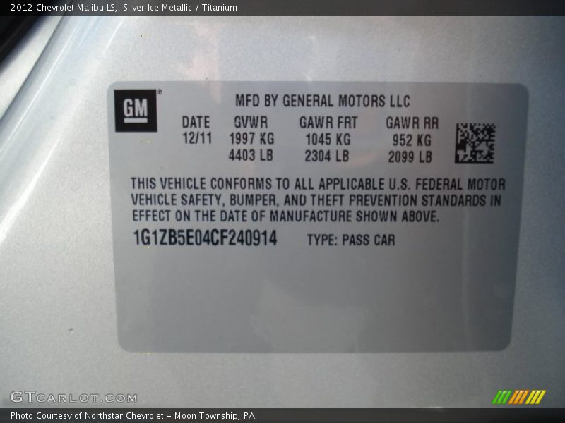 Silver Ice Metallic / Titanium 2012 Chevrolet Malibu LS