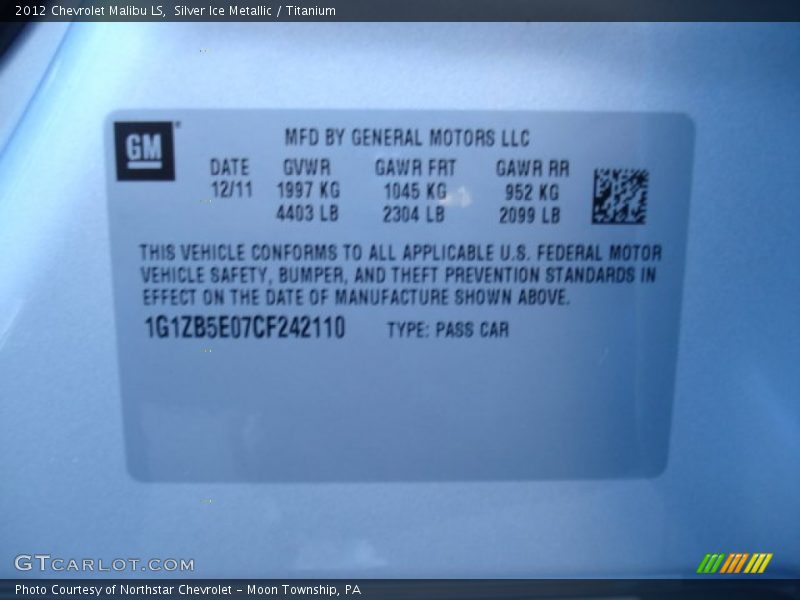 Silver Ice Metallic / Titanium 2012 Chevrolet Malibu LS