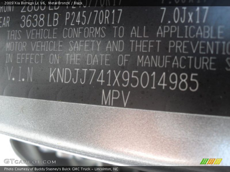 Metal Bronze / Black 2009 Kia Borrego LX V6