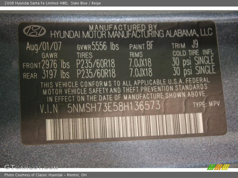 Slate Blue / Beige 2008 Hyundai Santa Fe Limited 4WD