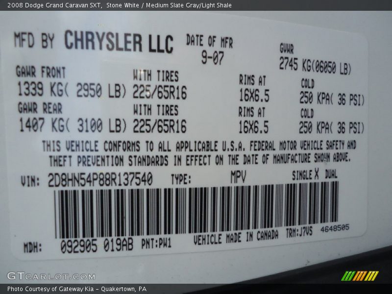 Stone White / Medium Slate Gray/Light Shale 2008 Dodge Grand Caravan SXT
