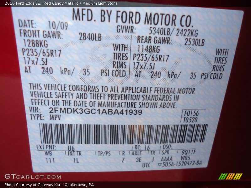Red Candy Metallic / Medium Light Stone 2010 Ford Edge SE