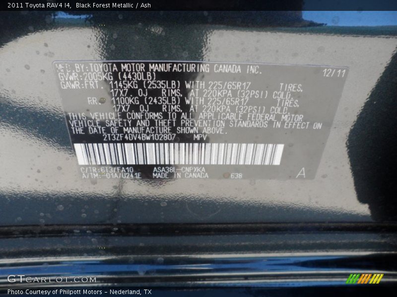 Black Forest Metallic / Ash 2011 Toyota RAV4 I4